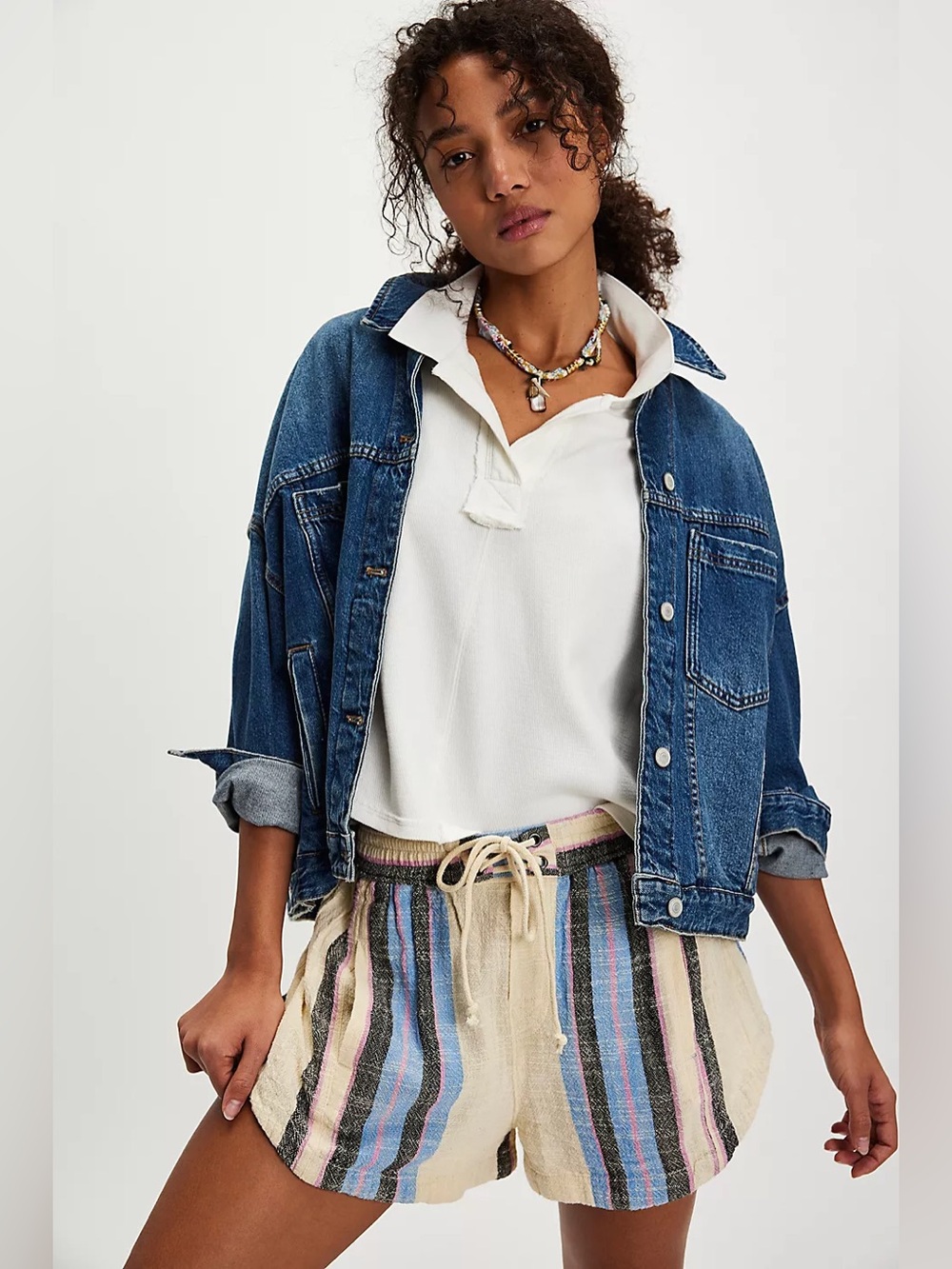 Free People Kalli Striped Board Shorts NWT Blue Pink Ivory Black